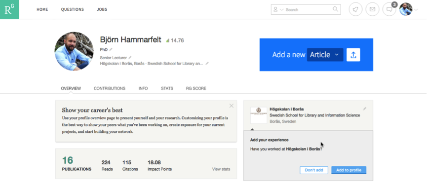 Figure1: ResearchGate: Profile page